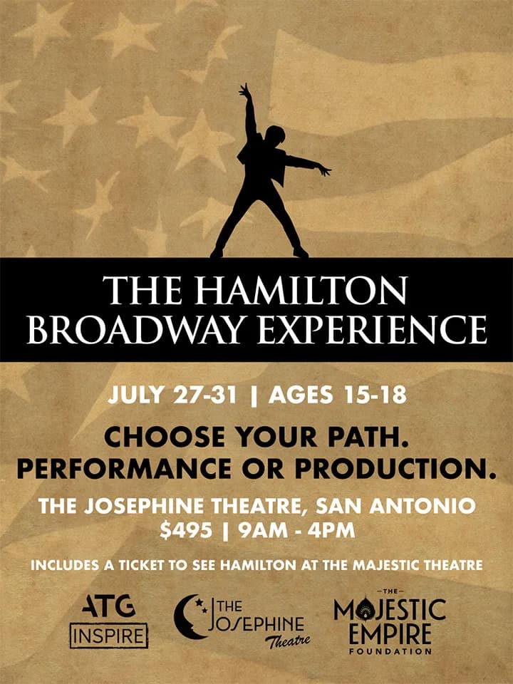 Young performers on stage at the Hamilton Broadway Experience (ages 15–18)